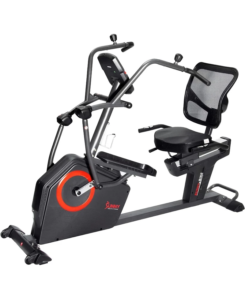 Sunny Health & Fitness Electromagnetic Recumbent Cross Trainer Exercise Elliptical Bike w/Arm Exercisers, Exclusive SunnyFit App Bluetooth Connectivit
