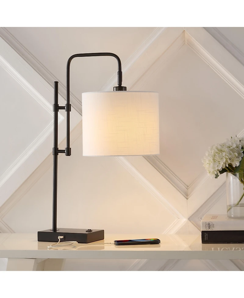 Jonathan Y Edris 24.75" Industrial Designer Metal Led Task Lamp with Usb Charging Port, Black
