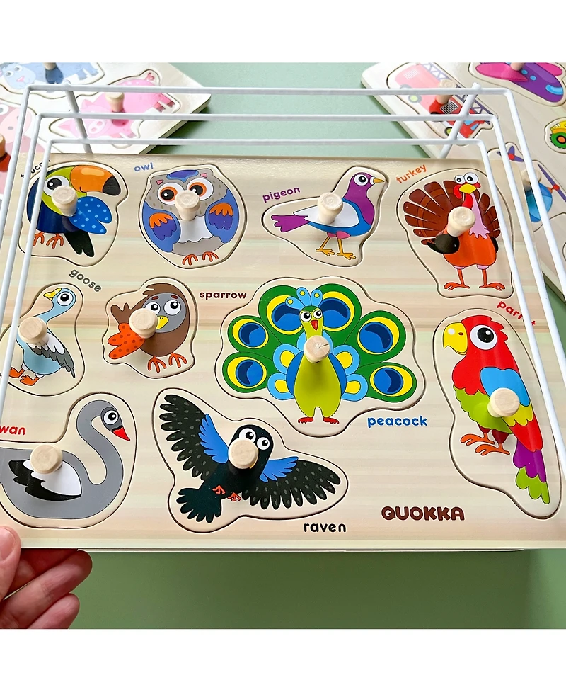 Quokka 6X Wooden Puzzles for Toddlers 1-3 with Rack - Alphabet, Numbers, Animals
