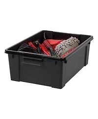 Iris Remington 10 Gallon Loackable Storage Totes with Lids, Green Lid, Heavy-Duty Durable Stackable Containers, Large Garage Organizing Bins Moving Tu