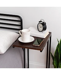 Iris Usa Wood and Metal Frame Side Table, Accent Sofa End Table Coffee Snack, Bedroom Night Stand, Living Room Computer Desk, C-Shape Wide