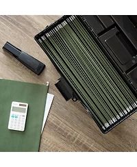 Iris Usa File Box Slim Portable File Organizer Plastic File Box for Letter File w/ Organizer-Lid, Bpa-Free Plastic Storage Organizer with Secure Buckl