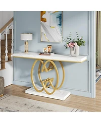 Tribesigns 55 Inch Console Table, Faux Marble Gold Entryway Table with Geometric Metal Base, Modern Narrow Sofa Accent Table (White & Gold)