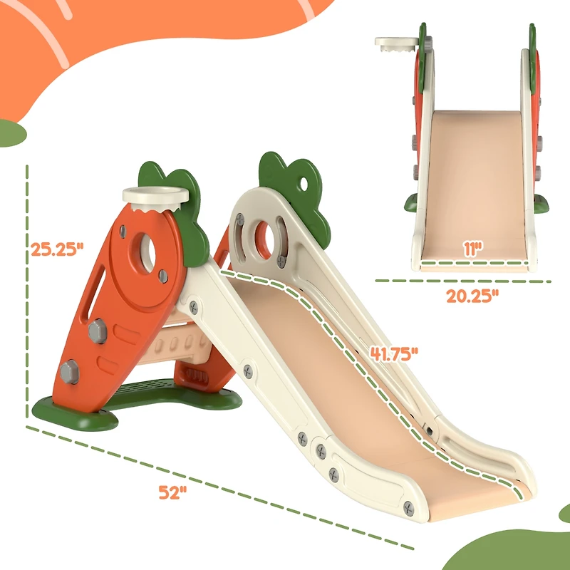 Qaba Foldable 3 in 1 Slide for Toddlers 1-3 Years with Basketball Hoop