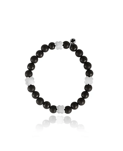 Lucky Brand Black Onyx & 4Pc Clover Beaded Elastic Bracelet