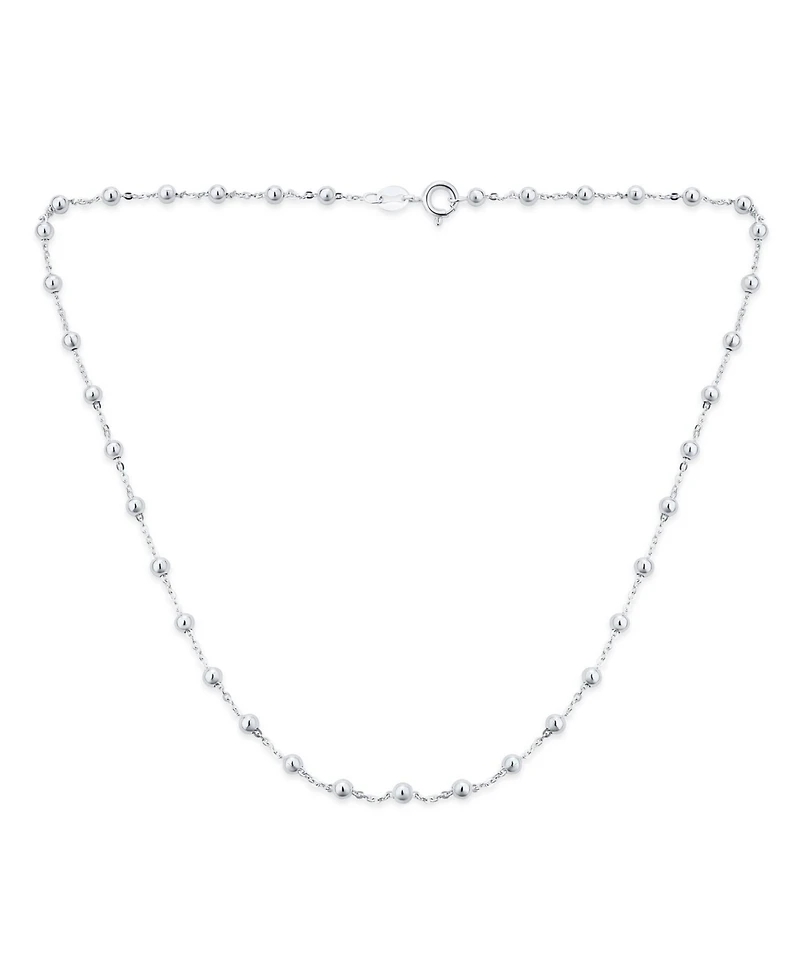 Bling Jewelry Dainty Sterling Silver Petite 3MM Round Bead Station Ball Necklace Shinny 16 Inch