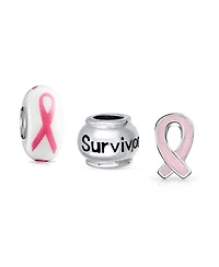 Bling Jewelry Survivor Pink Ribbon Mix Set Of 3 Sterling Silver Spacer Charm Bead Fits European Bracelet