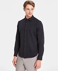 Alfani Men's Classic-Fit Heathered Jersey-Knit Button-Down Shirt, Created for Macy's