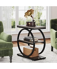 Tribesigns Narrow End Table with 3 Storage Shelves, Wood Side Black Metal Frames, Industrial Sofa Table, Nightstand and Bedside