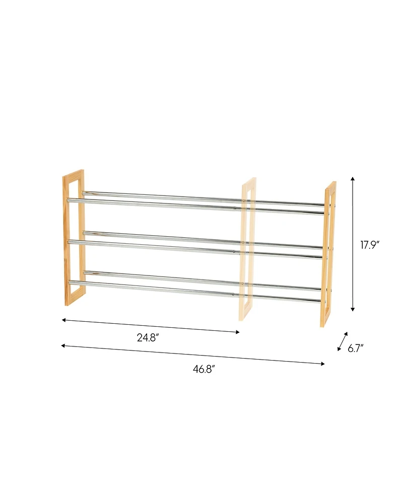 Iris Usa 3 Tier Extendable Pine Wood and Metal Shoe Rack for Entryway, Up to 15 pairs