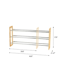 Iris Usa 3 Tier Extendable Pine Wood and Metal Shoe Rack for Entryway, Up to 15 pairs