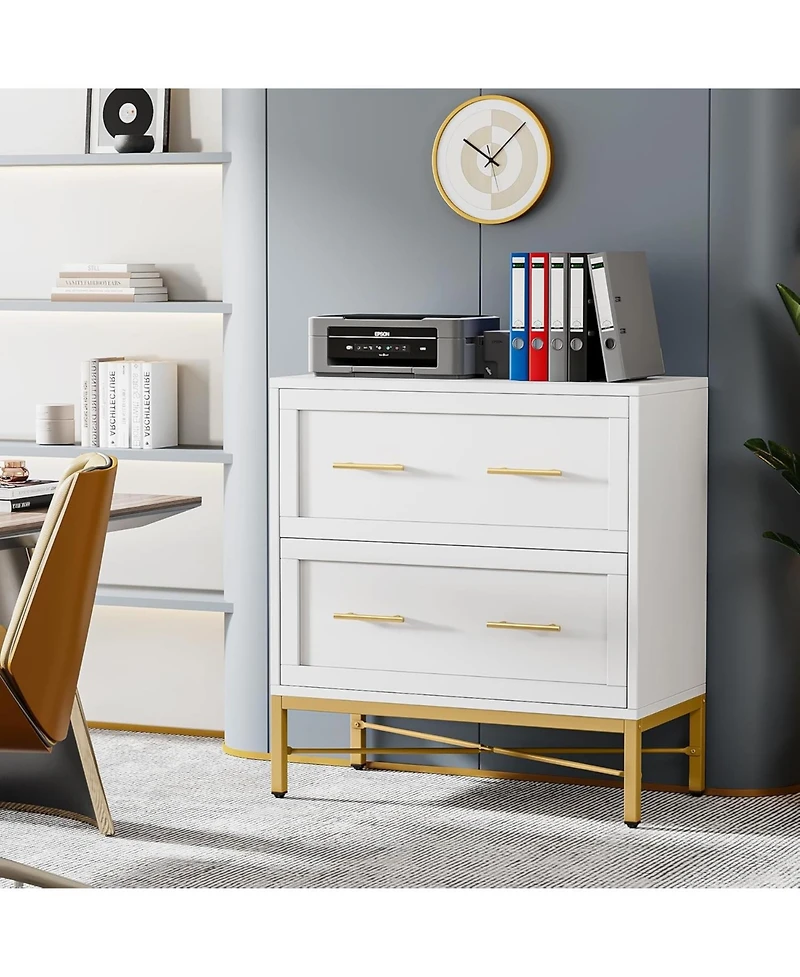Tribesigns 2 Drawer File Cabinet, Modern White Lateral Filing Cabinet for Letter/Legal/A4 Size, Large File Storage Cabinets Printer Stand with Storage