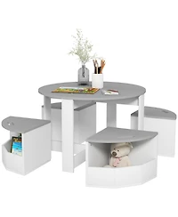 Qaba 5 Piece Kids Table and Chairs Set with Storage for Activities, Gray
