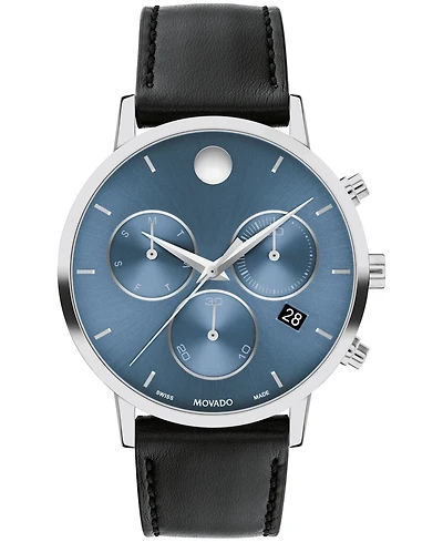 Movado Men's Museum Classic Swiss Quartz Chrono Black Leather Watch 42mm