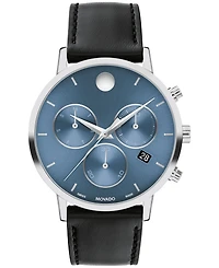 Movado Men's Museum Classic Swiss Quartz Chrono Black Leather Watch 42mm