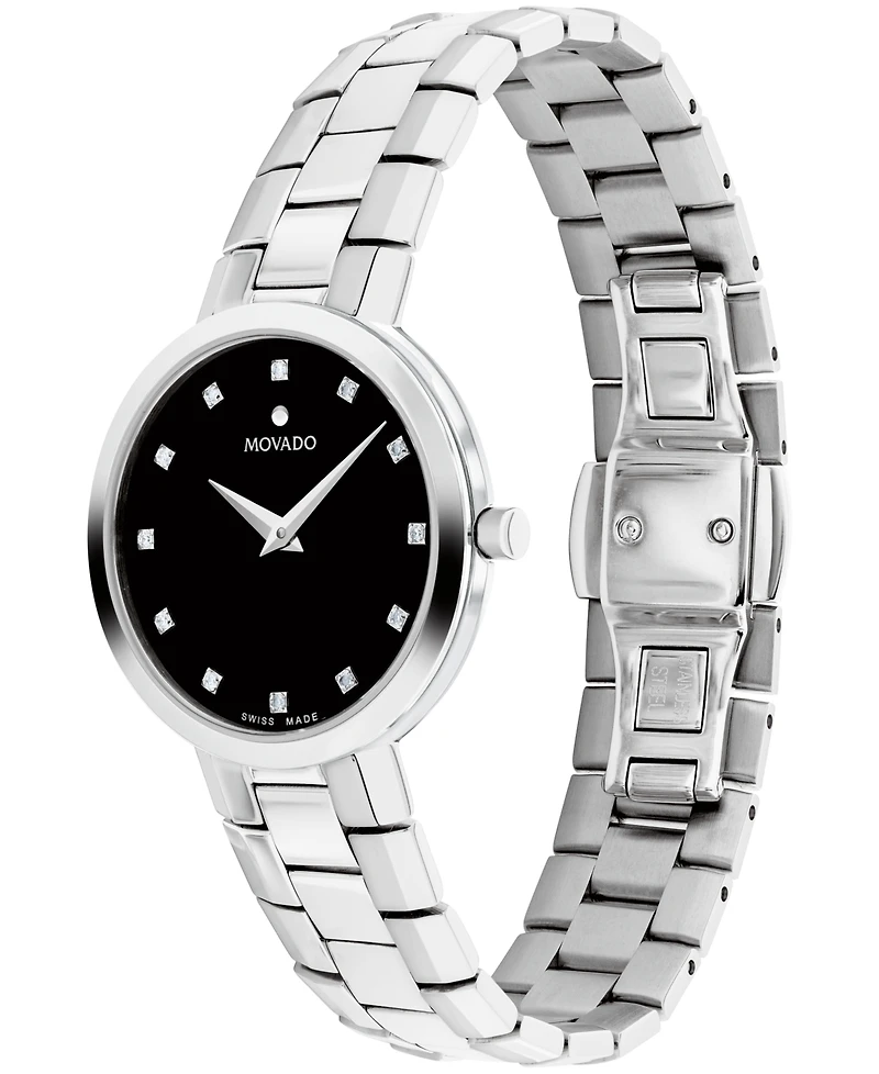 Movado Women's Faceto Swiss Quartz Stainless Steel Diamond Accent Watch 28mm
