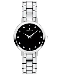 Movado Women's Faceto Swiss Quartz Stainless Steel Diamond Accent Watch 28mm