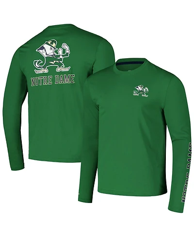 Colosseum Men's Green Notre Dame Fighting Irish Logo Lockup 3-Hit Active Blend Long Sleeve T-Shirt