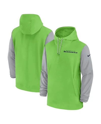 Nike Men's Neon Green/Gray Seattle Seahawks 2024/25 Sideline Pre-Game Player 1/2-Zip Hoodie Jacket