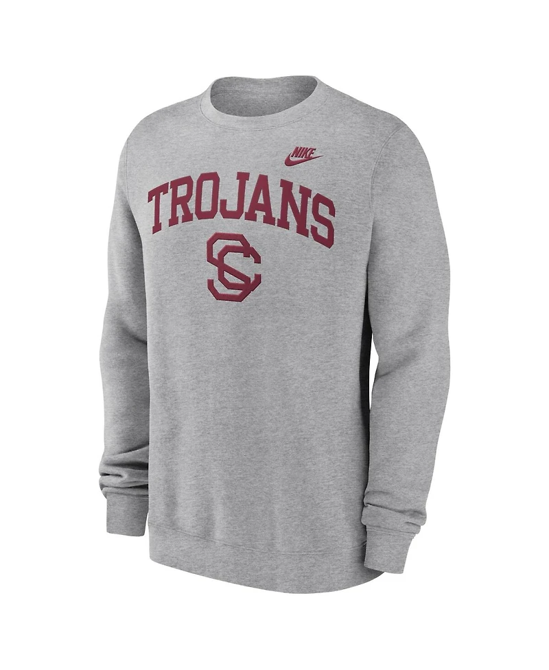 Nike Men's Heather Gray Usc Trojans Legacy Classic Tackle Twill Embroidered Arch Over Logo Pullover Sweatshirt