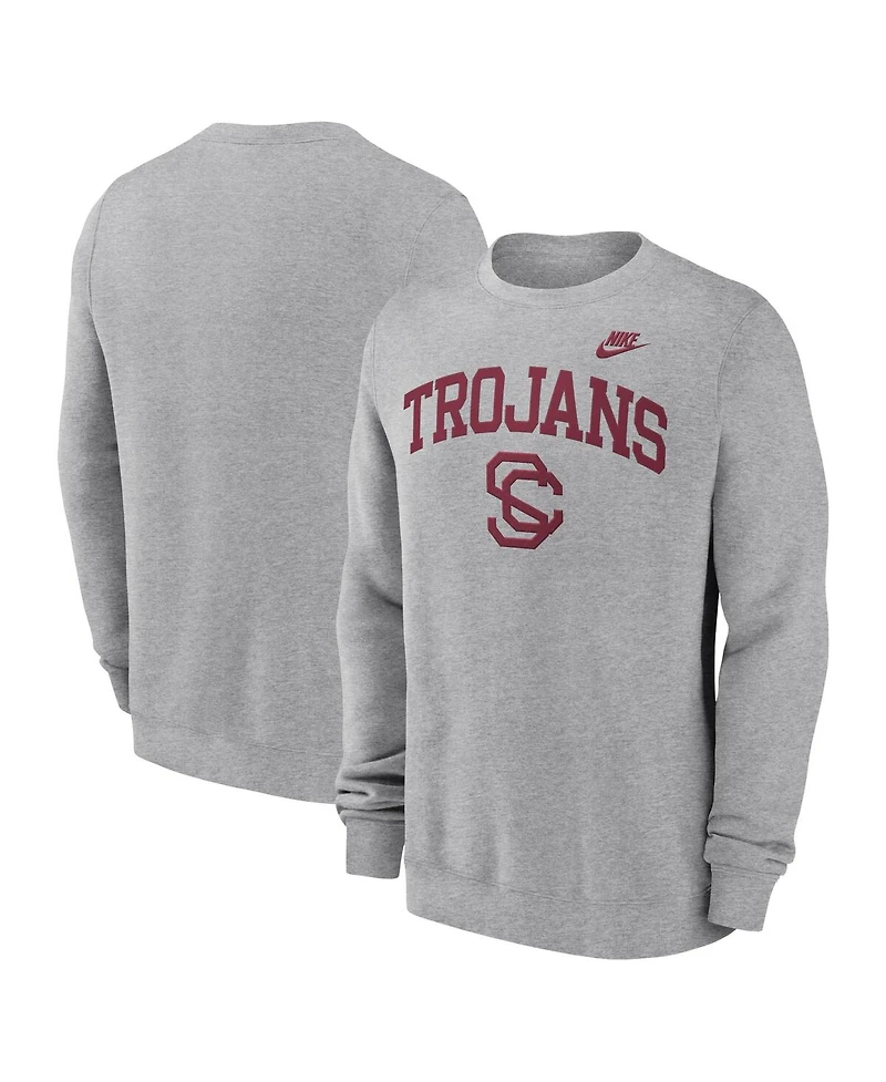 Nike Men's Heather Gray Usc Trojans Legacy Classic Tackle Twill Embroidered Arch Over Logo Pullover Sweatshirt