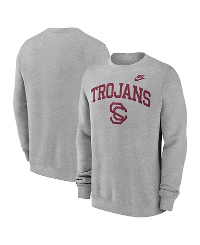 Nike Men's Heather Gray Usc Trojans Legacy Classic Tackle Twill Embroidered Arch Over Logo Pullover Sweatshirt