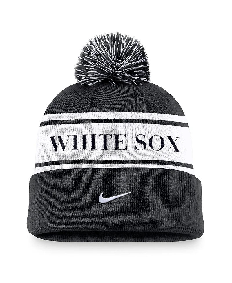 Nike Men's Black Chicago White Sox Team Stripe Peak Cuffed Knit Hat with Pom