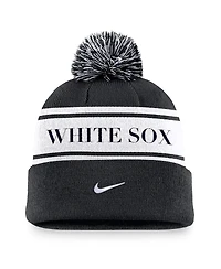 Nike Men's Black Chicago White Sox Team Stripe Peak Cuffed Knit Hat with Pom