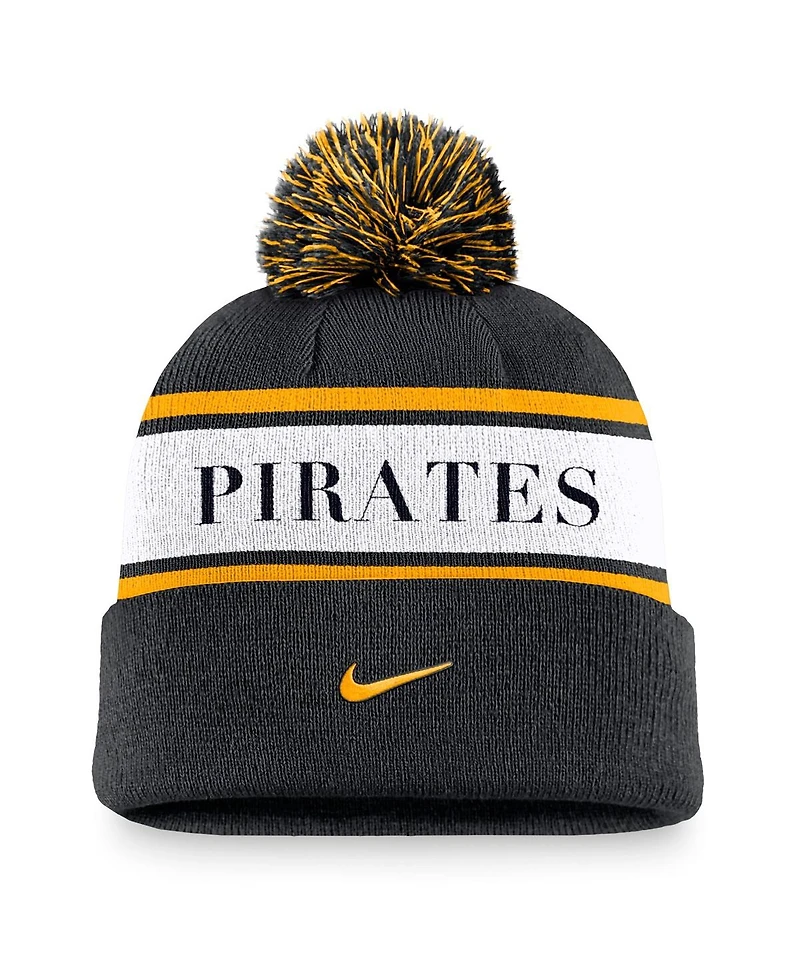 Nike Men's Black Pittsburgh Pirates Team Stripe Peak Cuffed Knit Hat with Pom