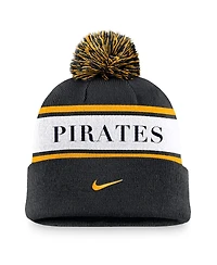 Nike Men's Black Pittsburgh Pirates Team Stripe Peak Cuffed Knit Hat with Pom
