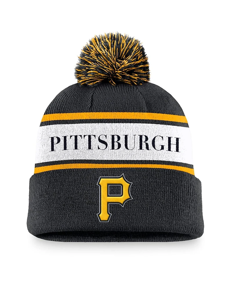 Nike Men's Black Pittsburgh Pirates Team Stripe Peak Cuffed Knit Hat with Pom