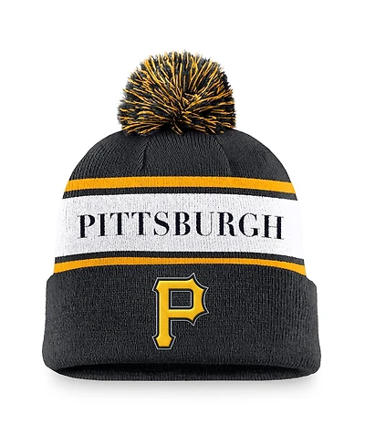 Nike Men's Black Pittsburgh Pirates Team Stripe Peak Cuffed Knit Hat with Pom