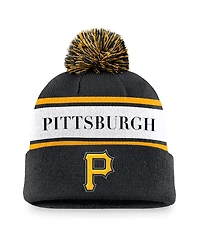 Nike Men's Black Pittsburgh Pirates Team Stripe Peak Cuffed Knit Hat with Pom
