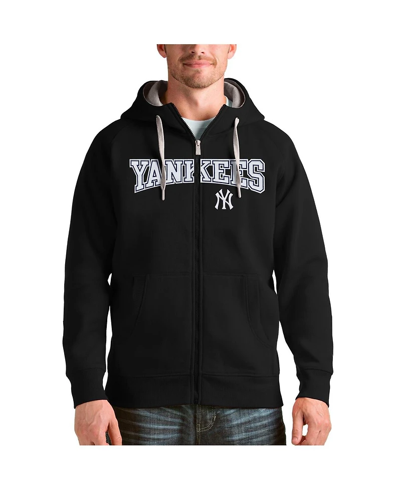 Antigua Men's Black New York Yankees Team Logo Victory Full-Zip Hoodie