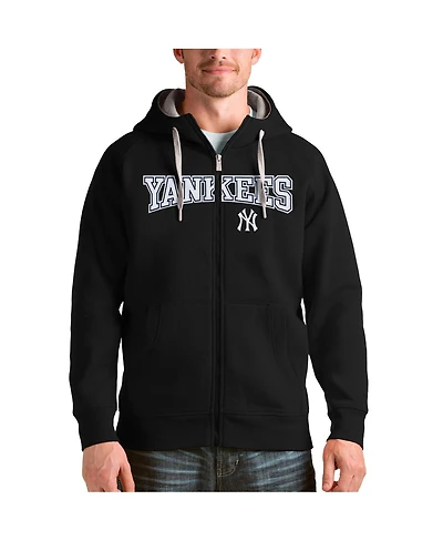 Antigua Men's Black New York Yankees Team Logo Victory Full-Zip Hoodie