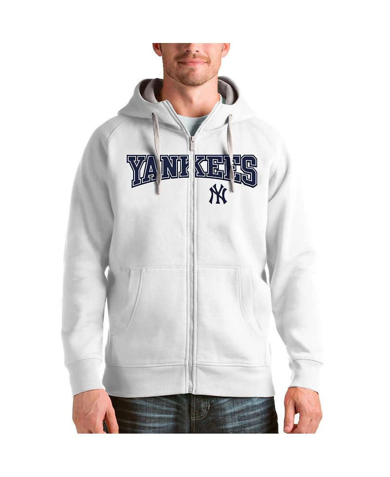 Antigua Men's White New York Yankees Team Logo Victory Full-Zip Hoodie
