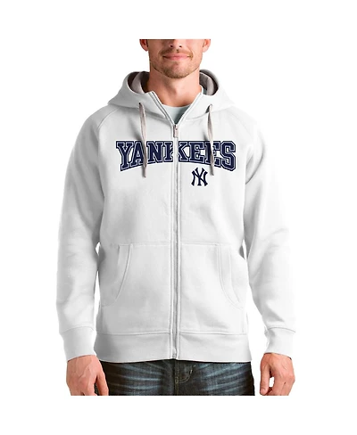 Antigua Men's White New York Yankees Team Logo Victory Full-Zip Hoodie