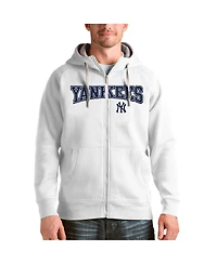 Antigua Men's White New York Yankees Team Logo Victory Full-Zip Hoodie