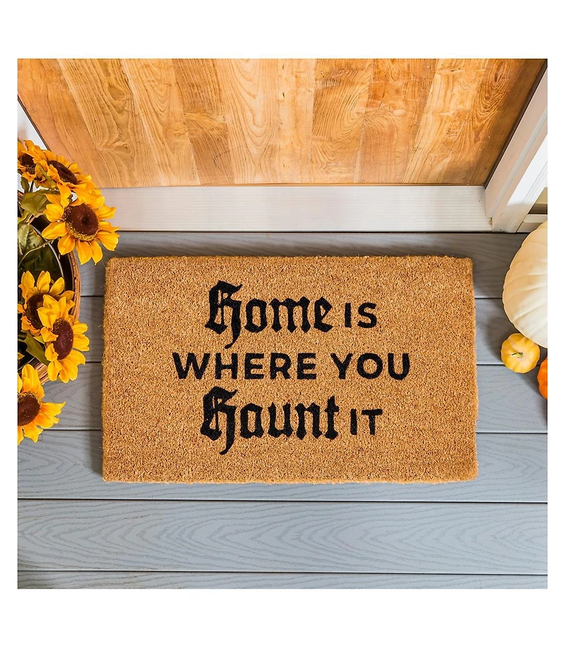 Evergreen 16 x 28 Halloween Greeting Coir Mat, Home Is Where You Haunt It for Indoor and Outdoor Decor
