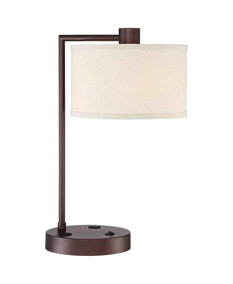 Colby Modern Desk Table Lamp with Usb and Ac Power Outlet in Base 21" High Bronze Metal Linen Uno Fitter Drum Shade for Living Room Bedroom House Beds