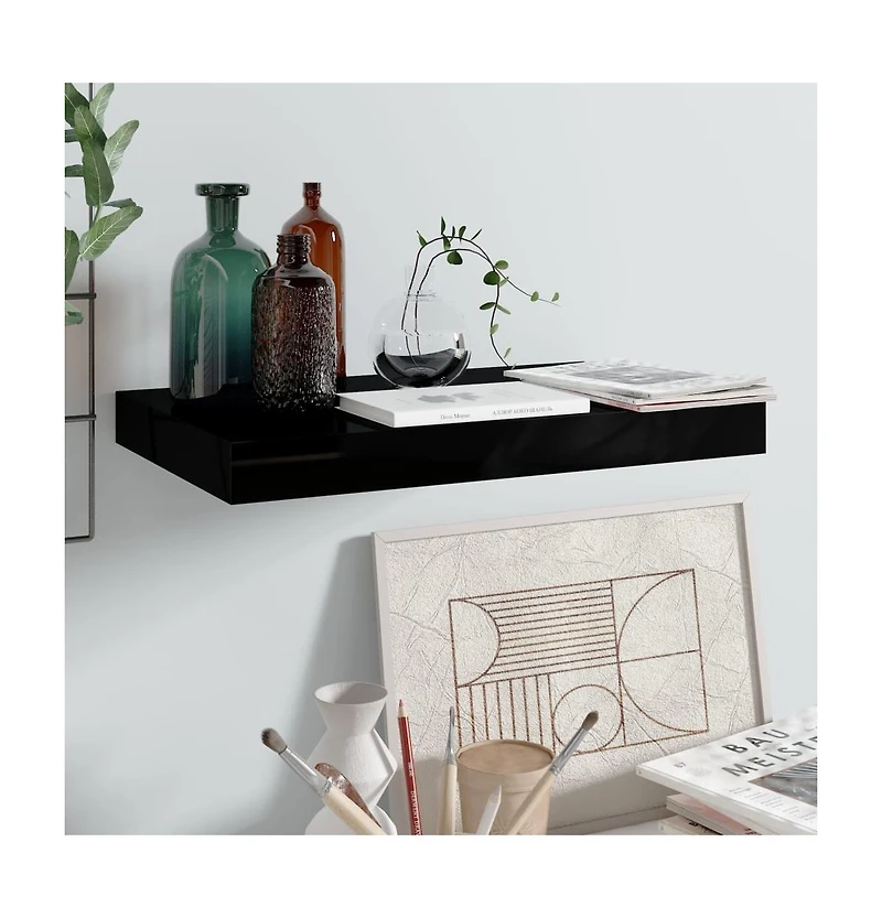vidaXL Floating Wall Shelf High Gloss Black 15.7"x9.1"x1.5" Mdf