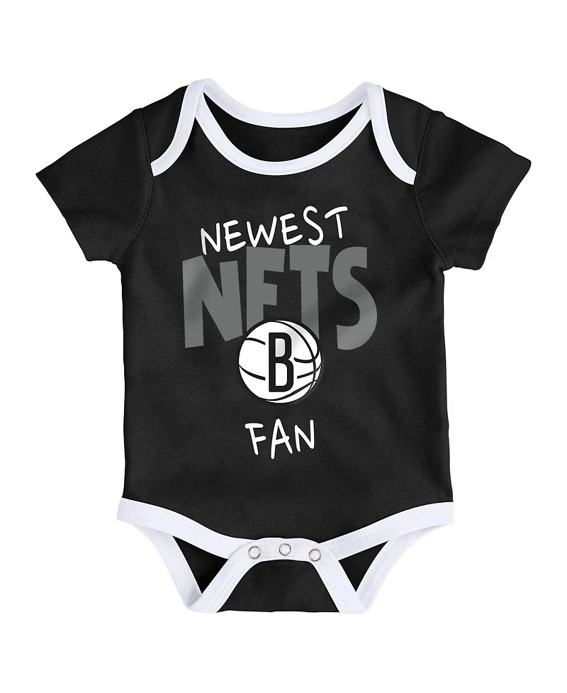 Outerstuff Baby Boys and Girls Black/White/Gray Brooklyn Nets Slam Dunk 3-Piece Bodysuit Set