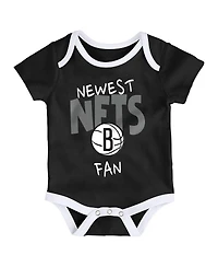 Outerstuff Baby Boys and Girls Black/White/Gray Brooklyn Nets Slam Dunk 3-Piece Bodysuit Set