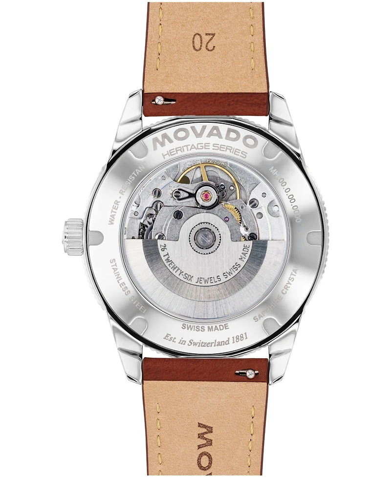 Movado Men's Calendoplan S Swiss Automatic Cognac Leather Watch 40mm