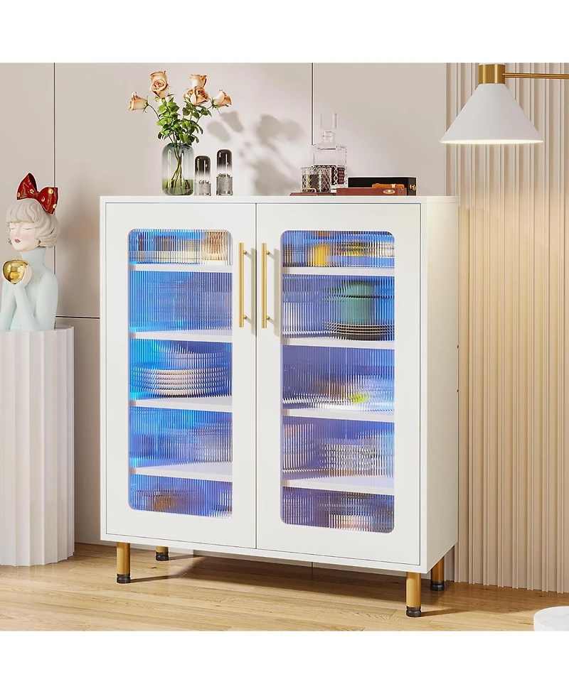 Tribesigns Buffet Cabinet with Acrylic Doors and Led Light for Living Room, Kitchen