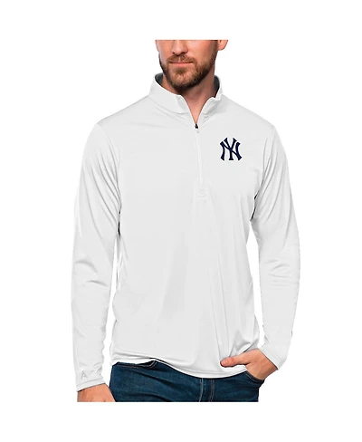 Antigua Men's White New York Yankees Tribute Quarter-Zip Pullover Top