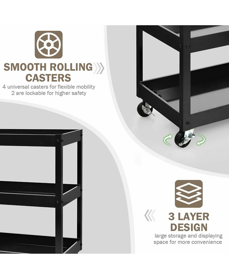 Sugift 3-Tier Utility Cart with Steel Frame and Four Wheels