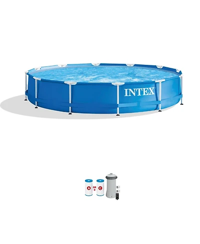 Intex 28211EH 12' x 30" Metal Frame Round Above Ground Swimming Pool with Pump