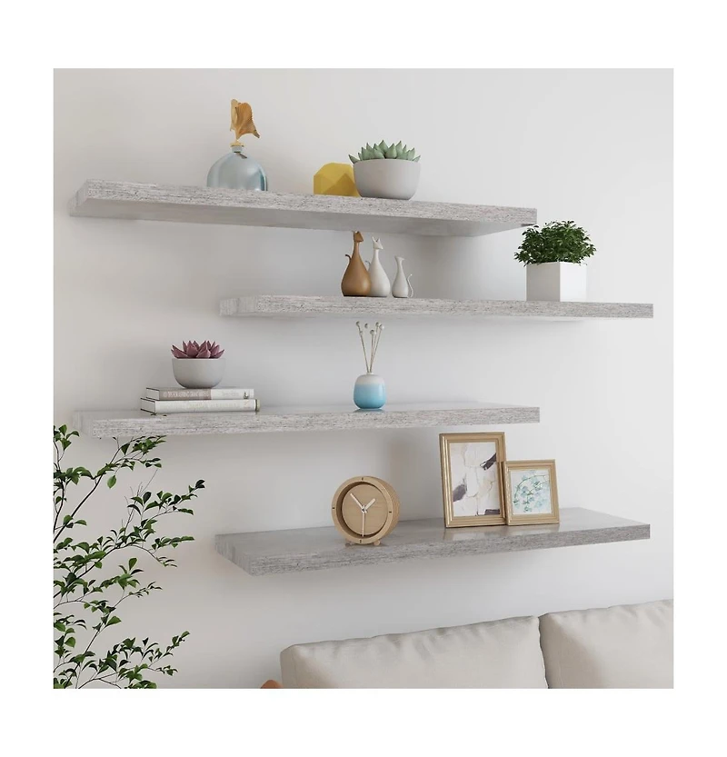 vidaXL Floating Wall Shelves 4 pcs Concrete Gray 35.4"x9.3"x1.5" Mdf
