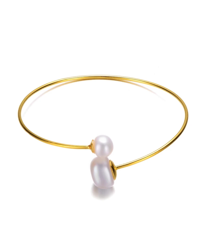 Elegant Sterling Silver 14K Yellow Gold Plating with White Freshwater Pearl Bracelet